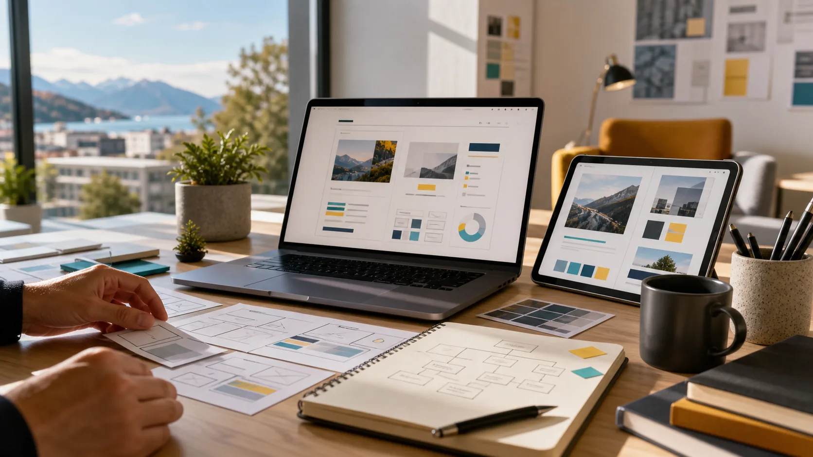 Préparation d’un site professionnel avec maquettes, pages et suivi de résultats